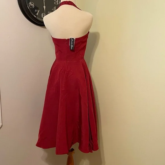 Trashy Diva Lena Ribbed Rayon Crimson siz 02 NWT Black beading halter neck - Picture 6 of 10